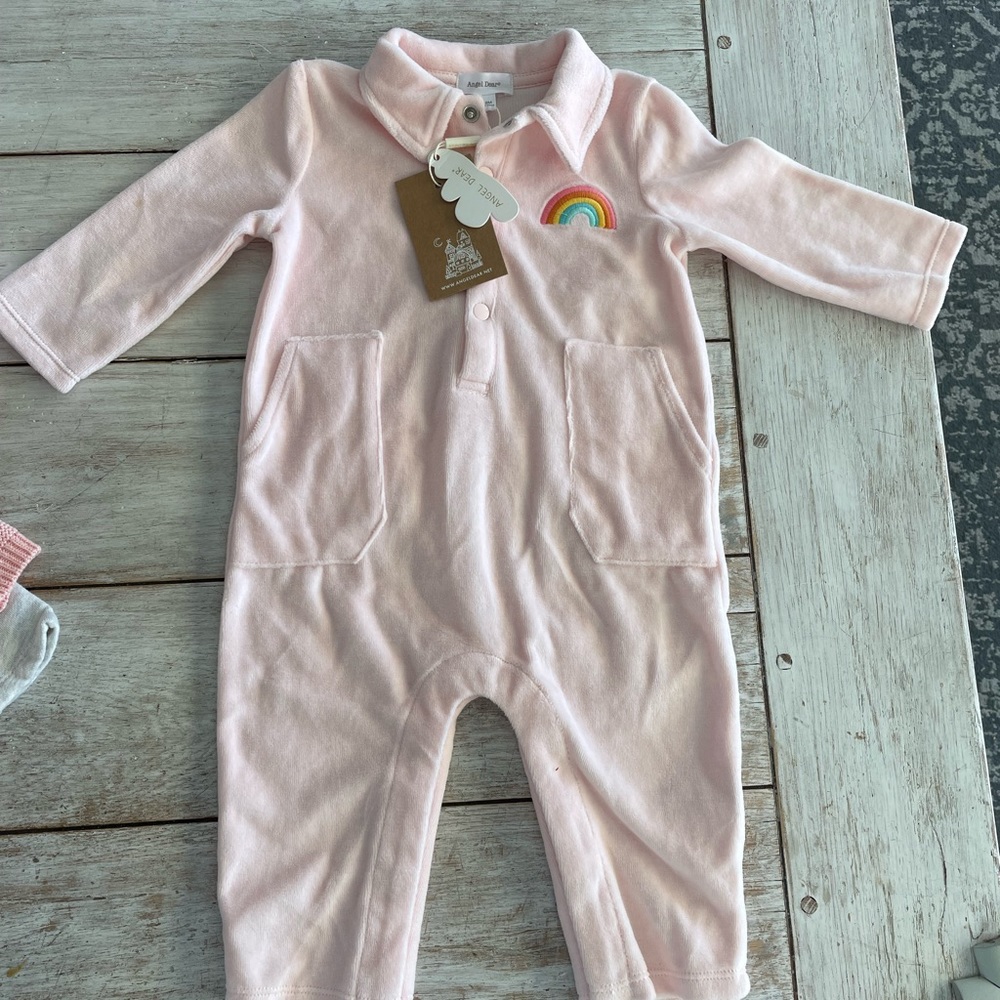 Angel Dear Baby Girls Pink Velour Jumpsuit NEW